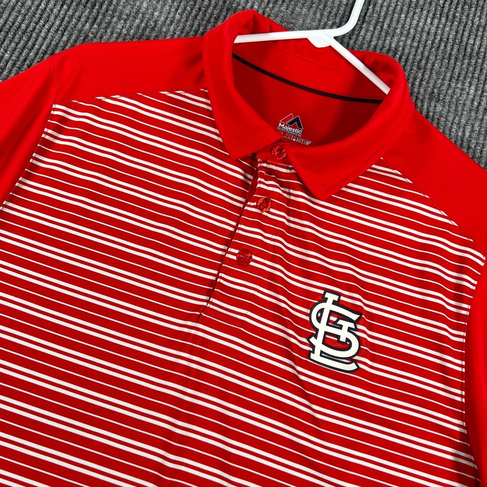 St. Louis Cardinals Polo Shirt Mens Large Red Striped Short Sleeve MLB Baseball
